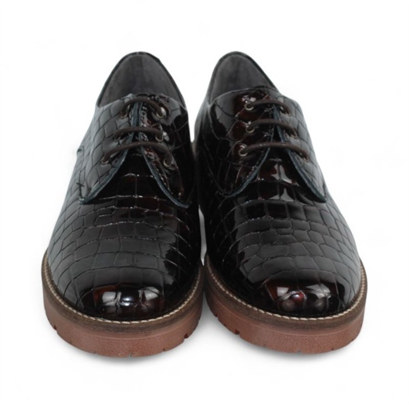 zapato cordon piel efecto coco brillo piso bloque goma