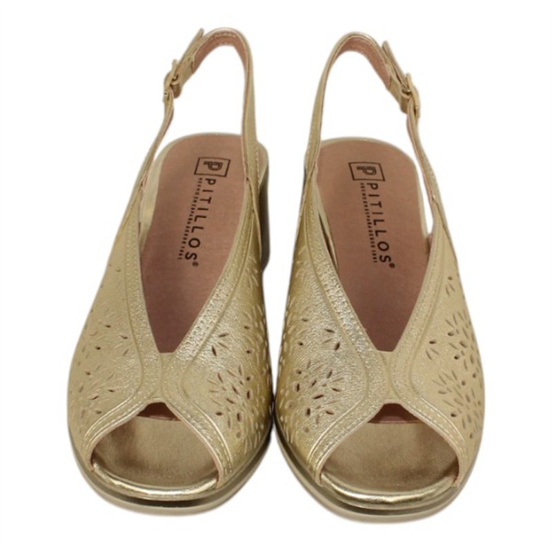 sandalia tacon 4 cm con piel laminada y troquelada