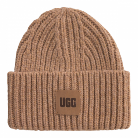 Ugg Chunky Rib Beanie Logo Camel