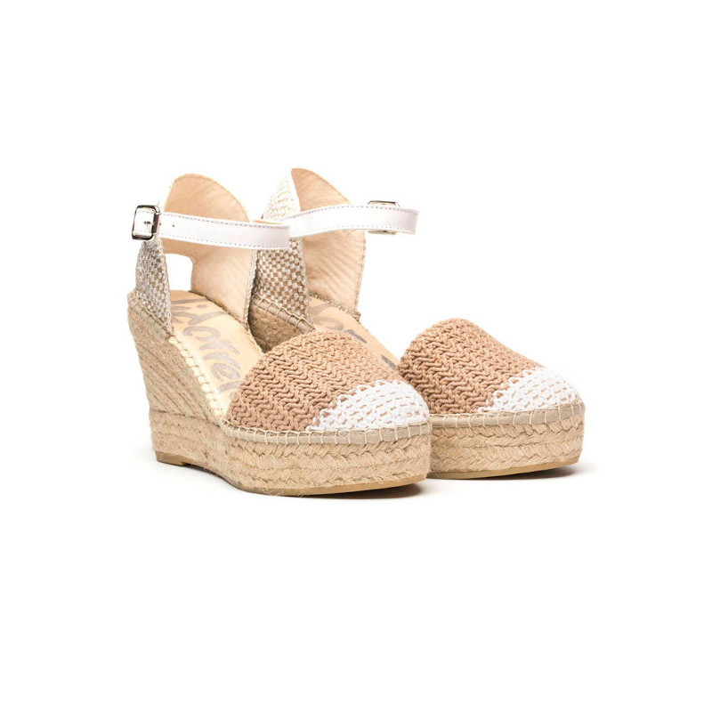 alpargata cuña yute en tejido bicolor fabricada en españa
