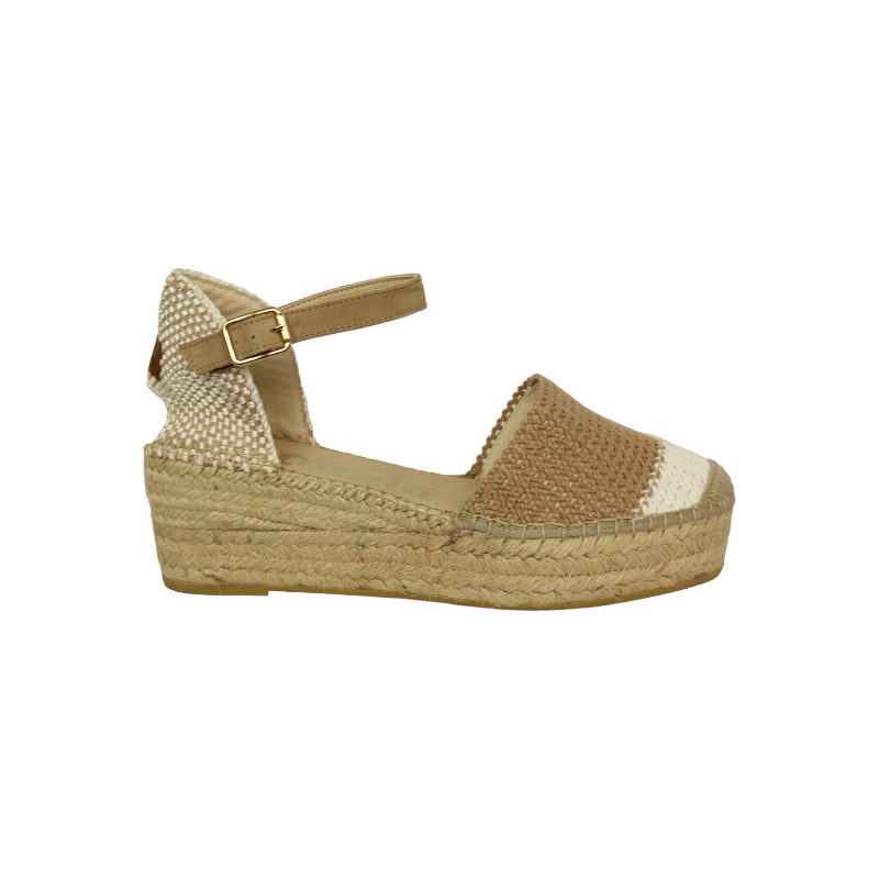 alpargata cuña yute en tejido bicolor fabricada en españa