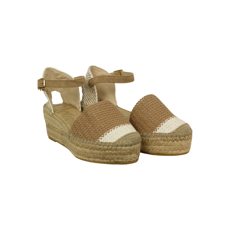 alpargata cuña yute en tejido bicolor fabricada en españa