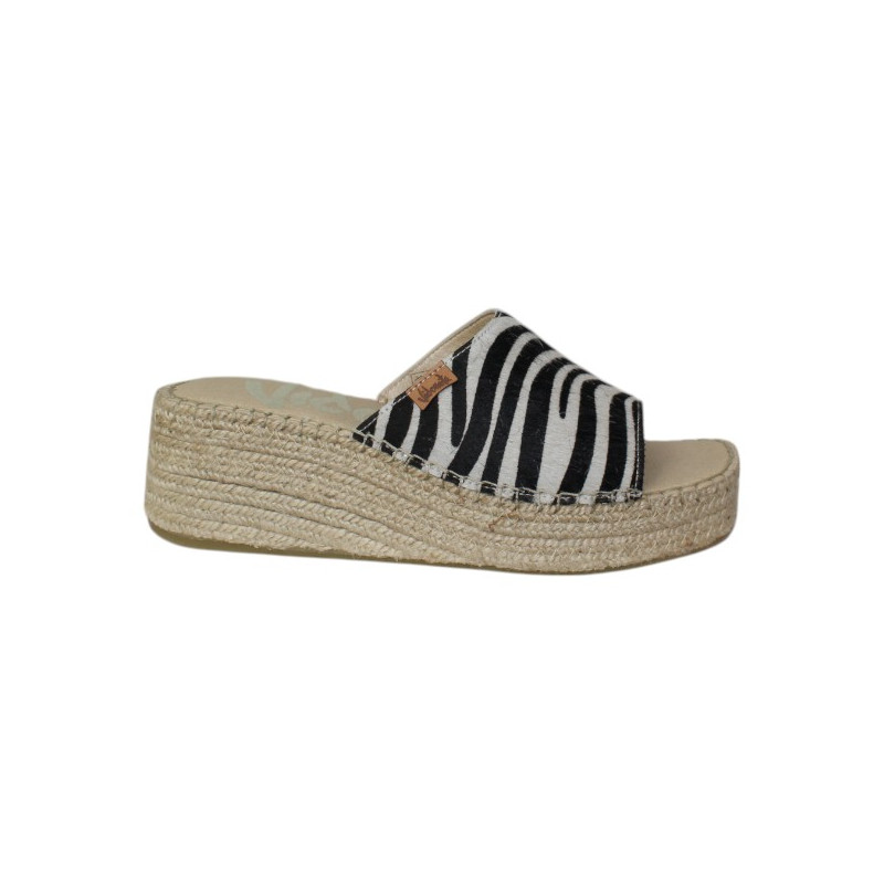 Vidorreta zueco cuña yute en piel print cebra