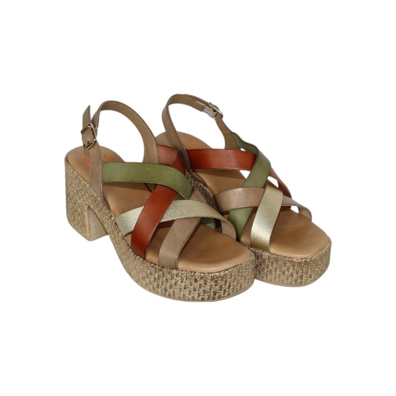 sandalia tiras multicolor en semicuña rafia