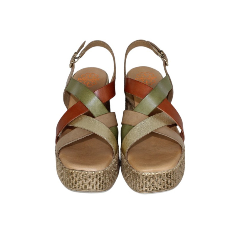 sandalia tiras multicolor en semicuña rafia