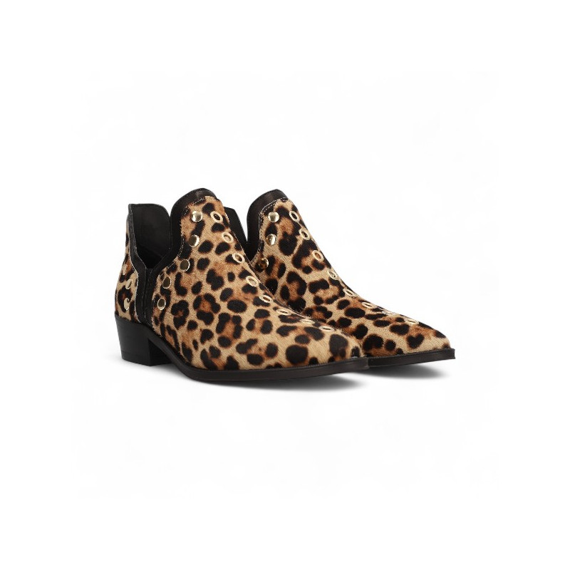 botin cowboy con remaches piel print animal linea cecile