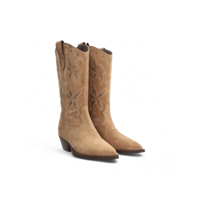 bota cowboy linea western con caña bordada
