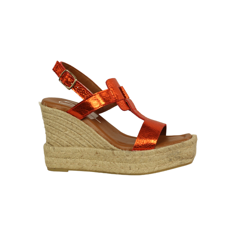 alpargata con cuña yute 7 cuerdas mas plataforma piel metalizada fabicada en españa