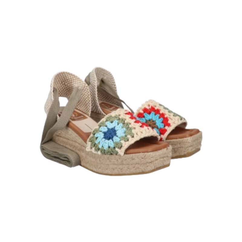 alapargata cuña yute con plataforma con tejido fantasia fabricada en españa
