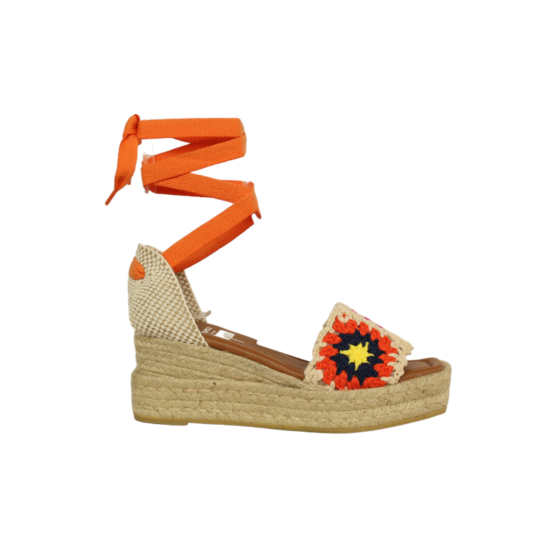 alapargata cuña yute con plataforma con tejido fantasia fabricada en españa