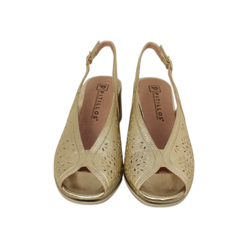 sandalia tacon 4 cm con piel laminada y troquelada