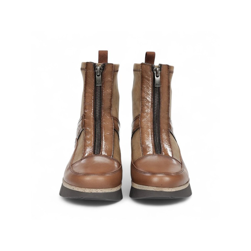 botin casual cuña pìeles combinadas con cremallera central