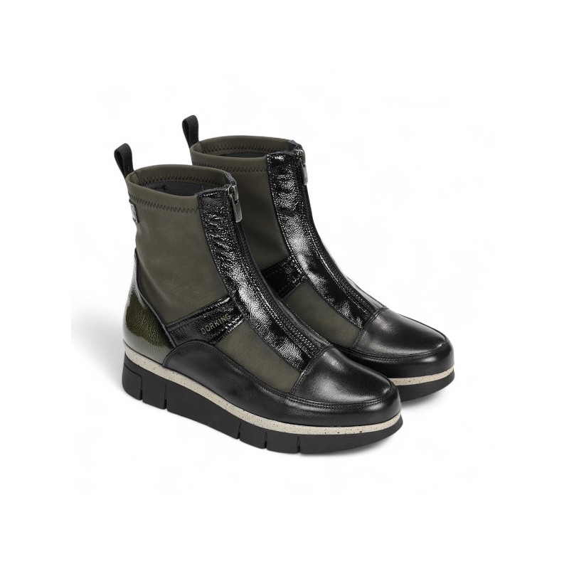 botin casual cuña pìeles combinadas con cremallera central
