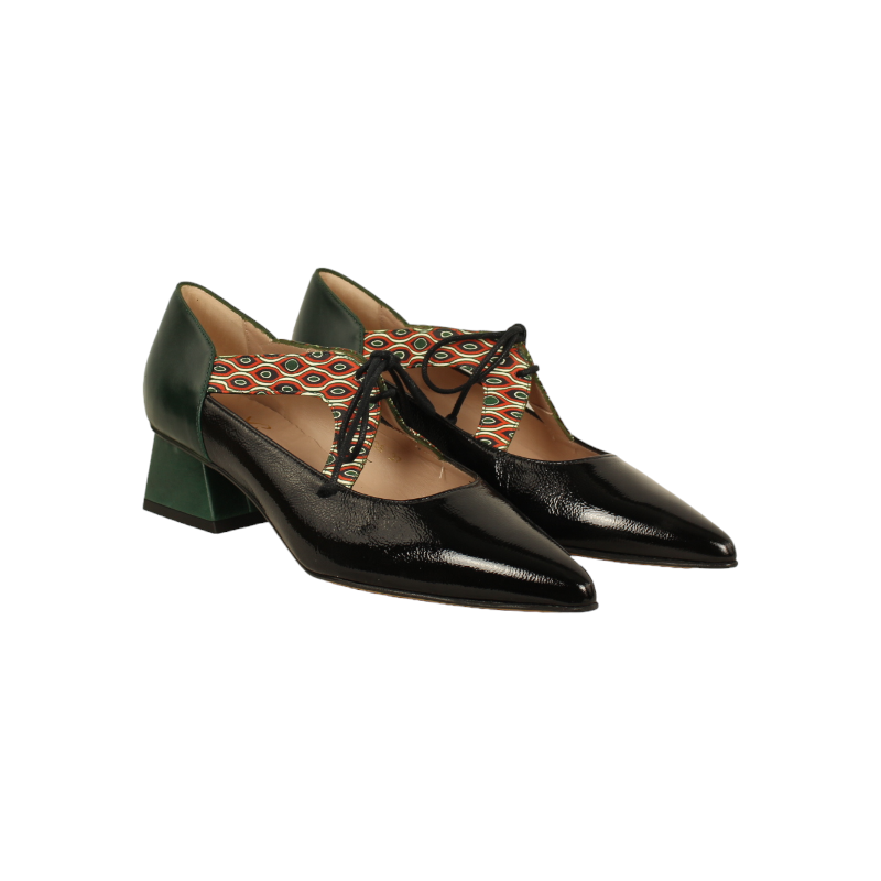 zapato combinado piel fantasia con cordon empeine