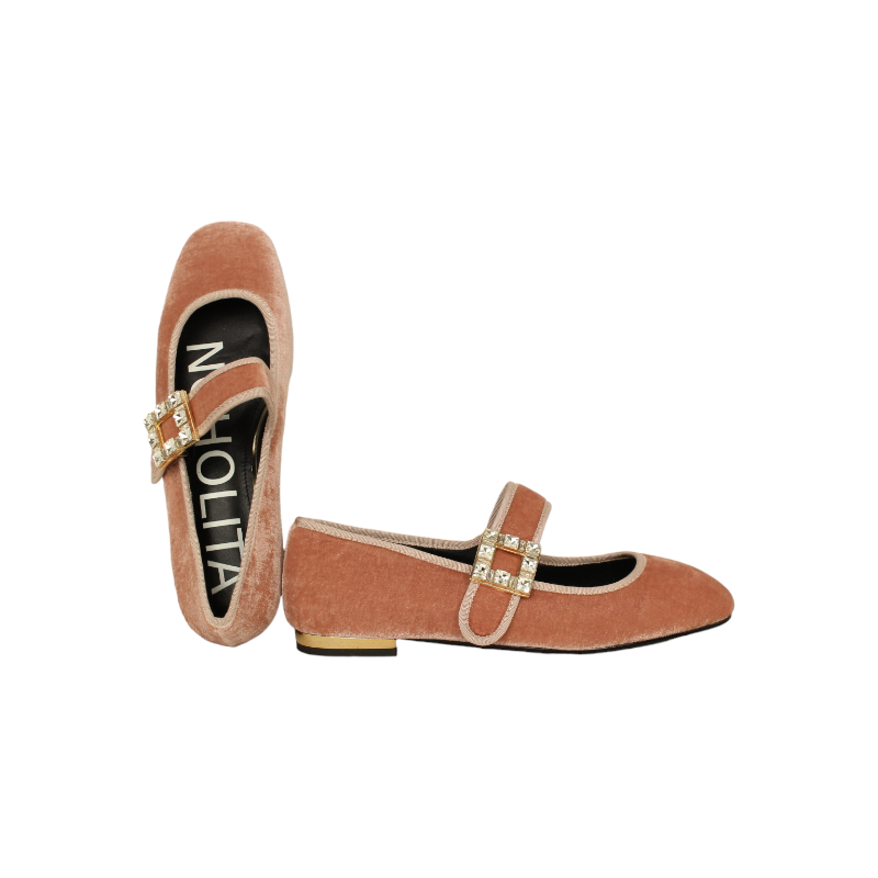 zapato mercedes terciopelo con tacon cromado
