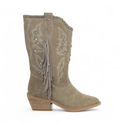 Bota cowboy flecos taupe