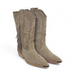 Bota cowboy flecos taupe