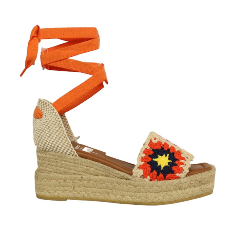 alapargata cuña yute con plataforma con tejido fantasia fabricada en españa