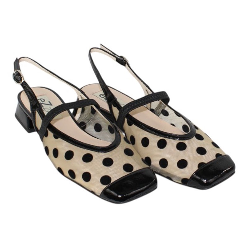 bailarina abierta tacon 3 cm en rejilla estampada topos