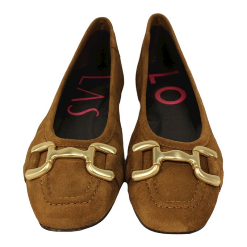 bailarina con corte mocasin y aplique metalico en serraje fabricada en españa