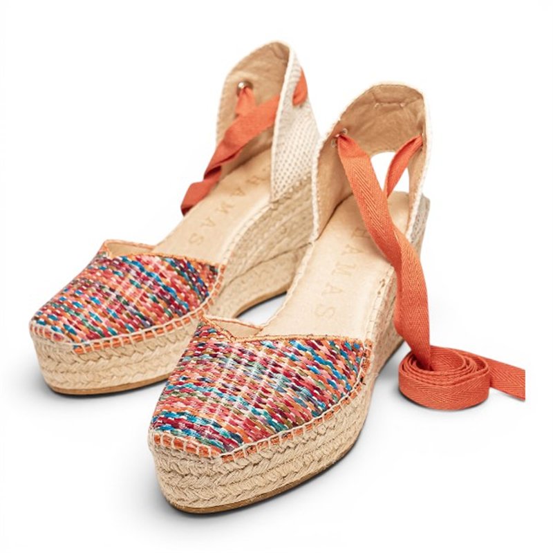 Alhamas Romero alpargata trenza atar naranja