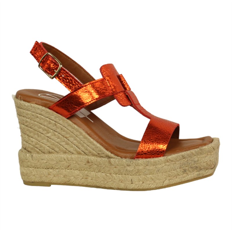alpargata con cuña yute 7 cuerdas mas plataforma piel metalizada fabicada en españa