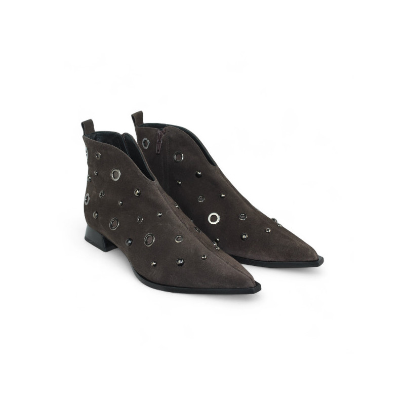 botin piel velour tacon 4 cm con ojetes metal