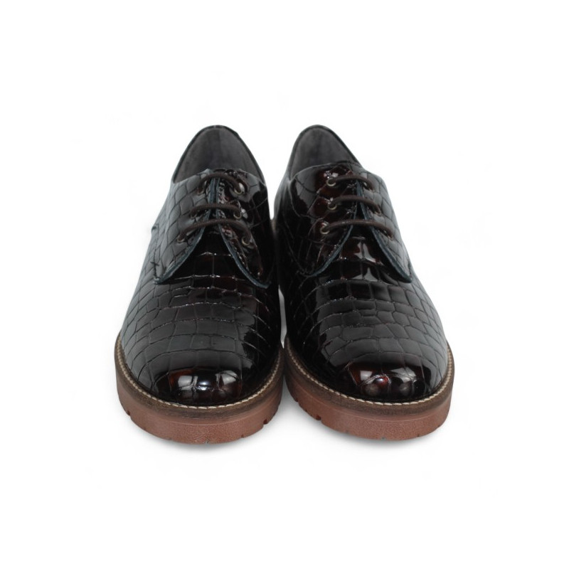 zapato cordon piel efecto coco brillo piso bloque goma