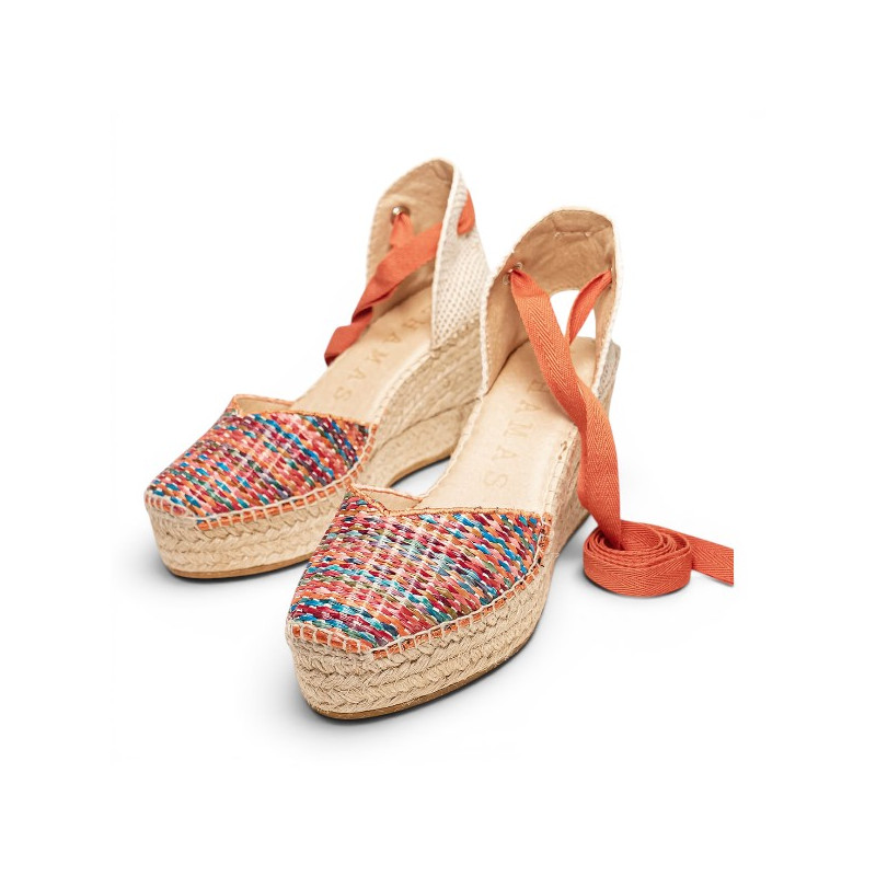 Alhamas Romero alpargata trenza atar naranja